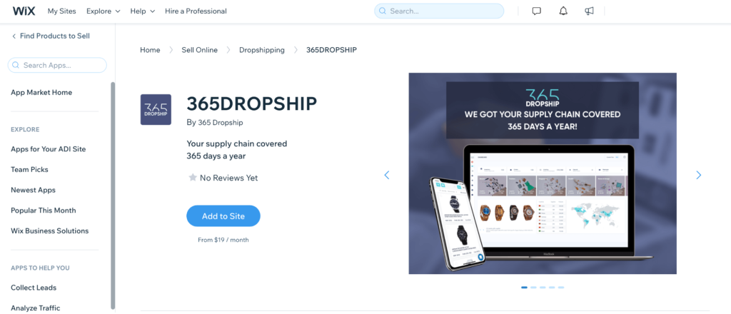 connect wix to 365Dropship platform