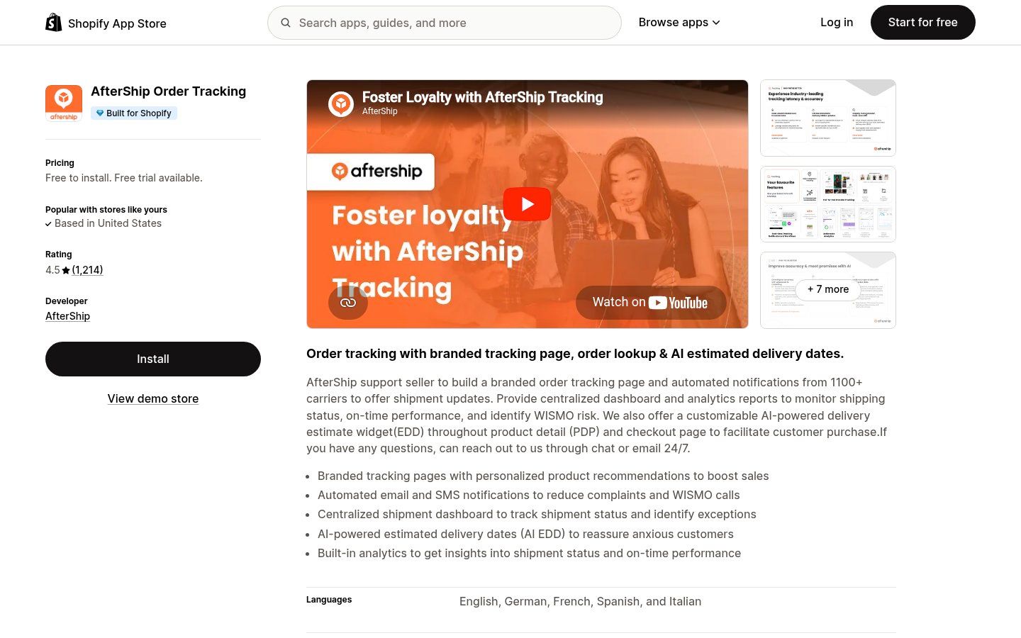 AfterShip Order Tracking on the Shopify App Store