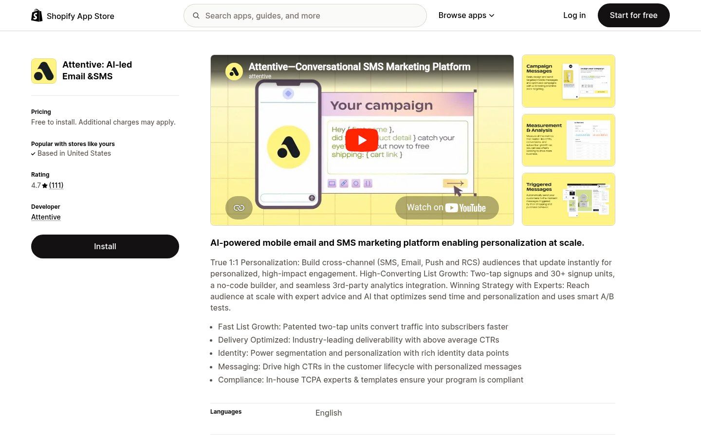 Attentive on the Shopify App Store