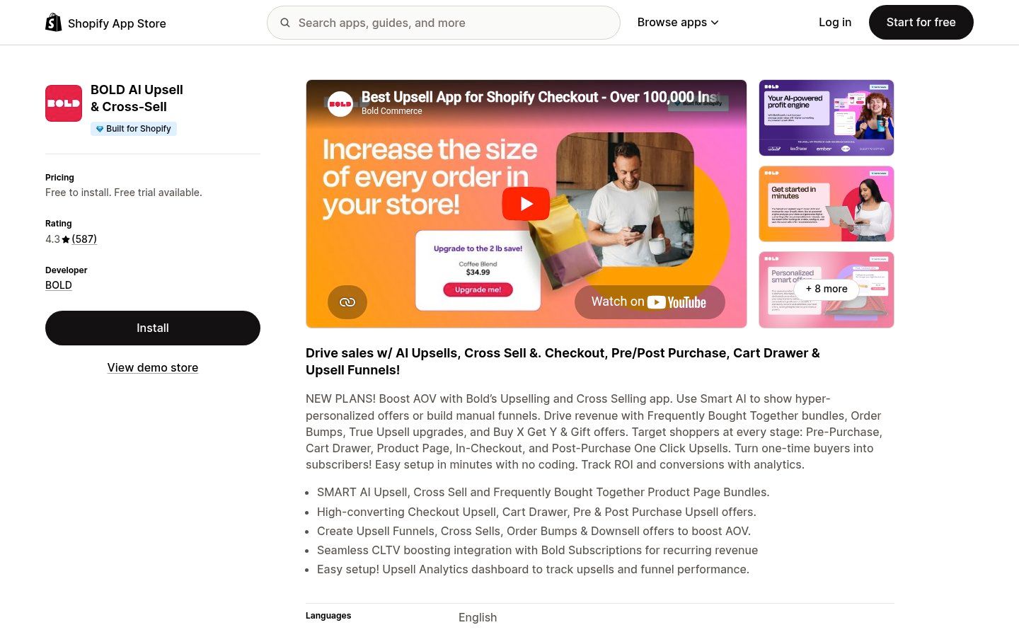 BOLD AI Upsell & Cross-Sell on the Shopify App Store