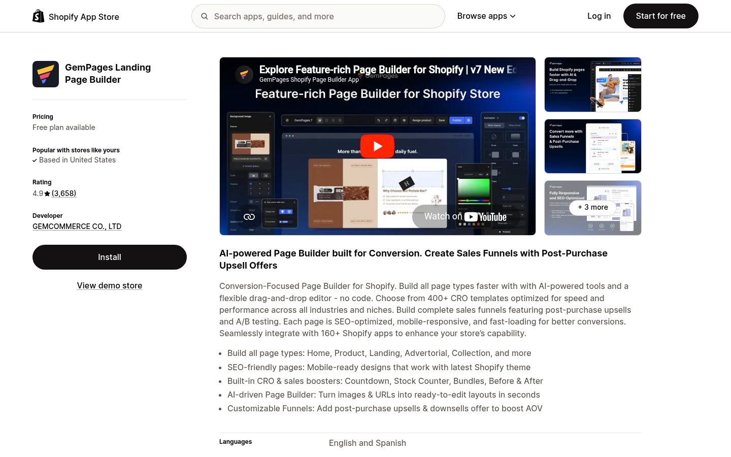 GemPages on the Shopify App Store