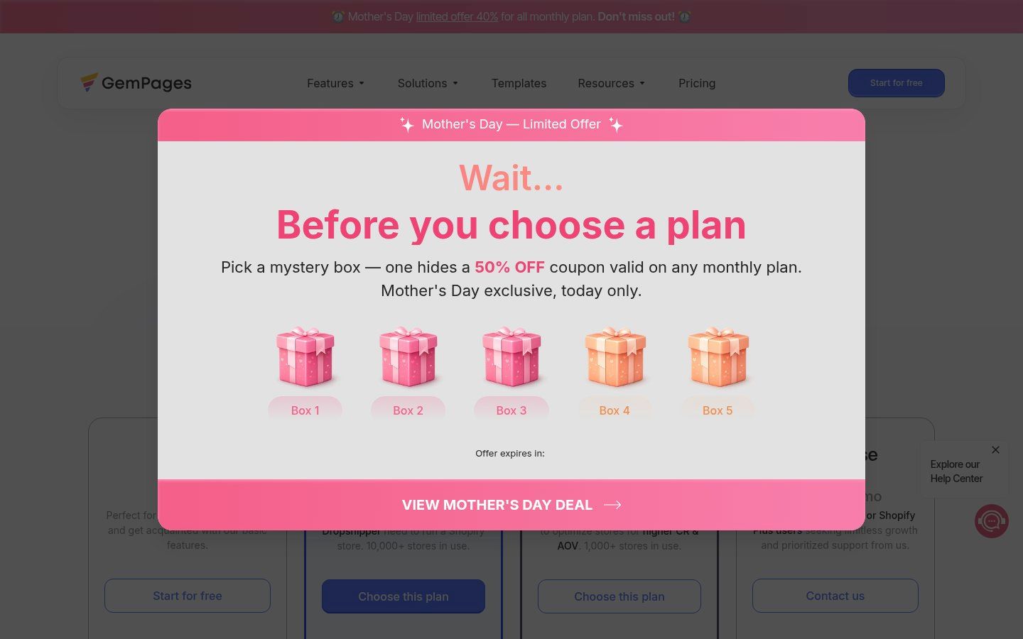 GemPages pricing page