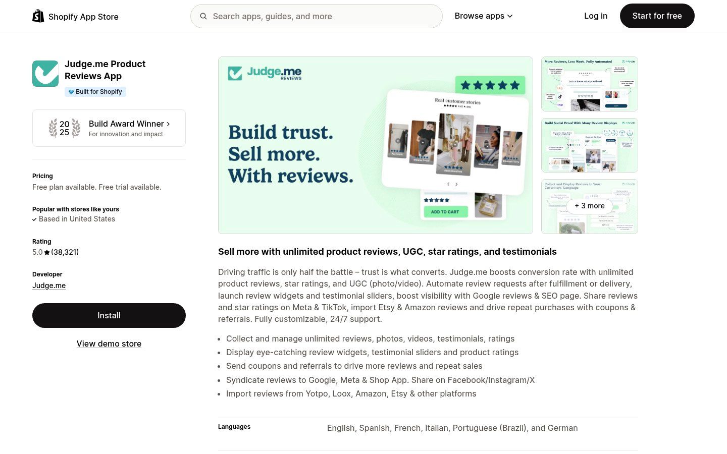 Judge.me on the Shopify App Store