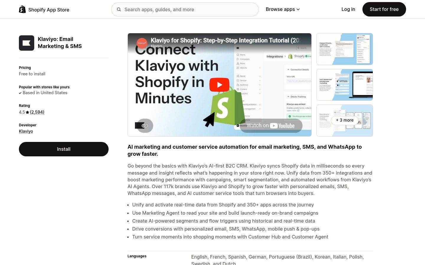 Klaviyo on the Shopify App Store