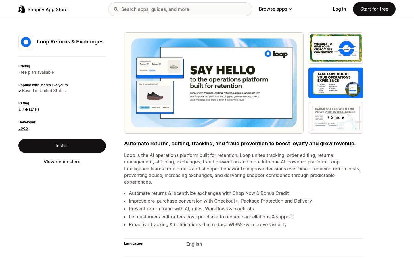 Loop Returns & Exchanges on the Shopify App Store