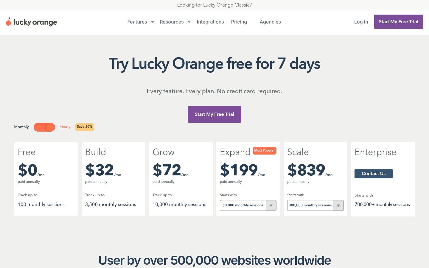 Lucky Orange pricing page