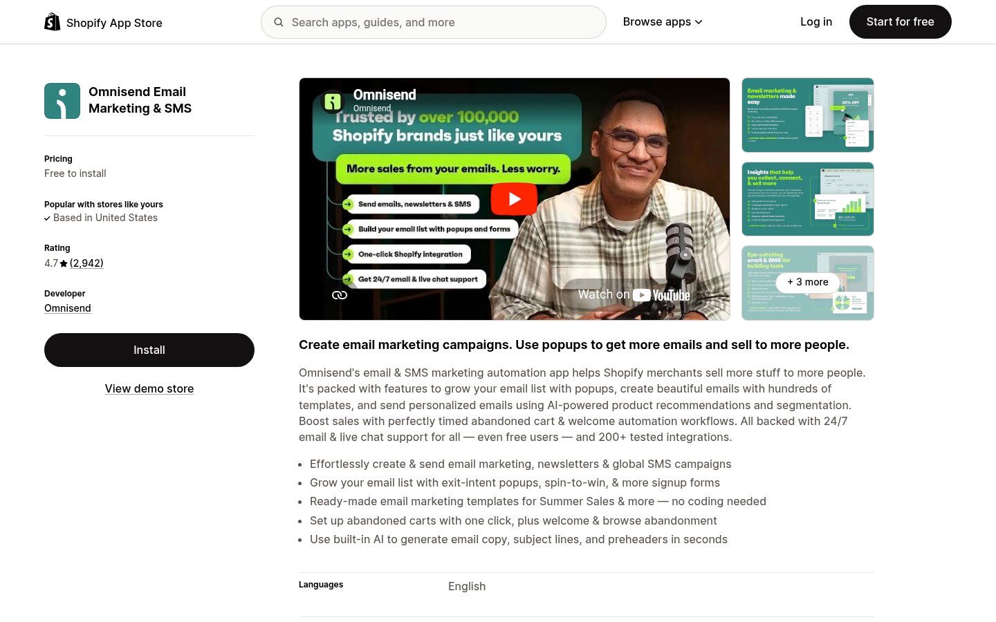 Omnisend on the Shopify App Store