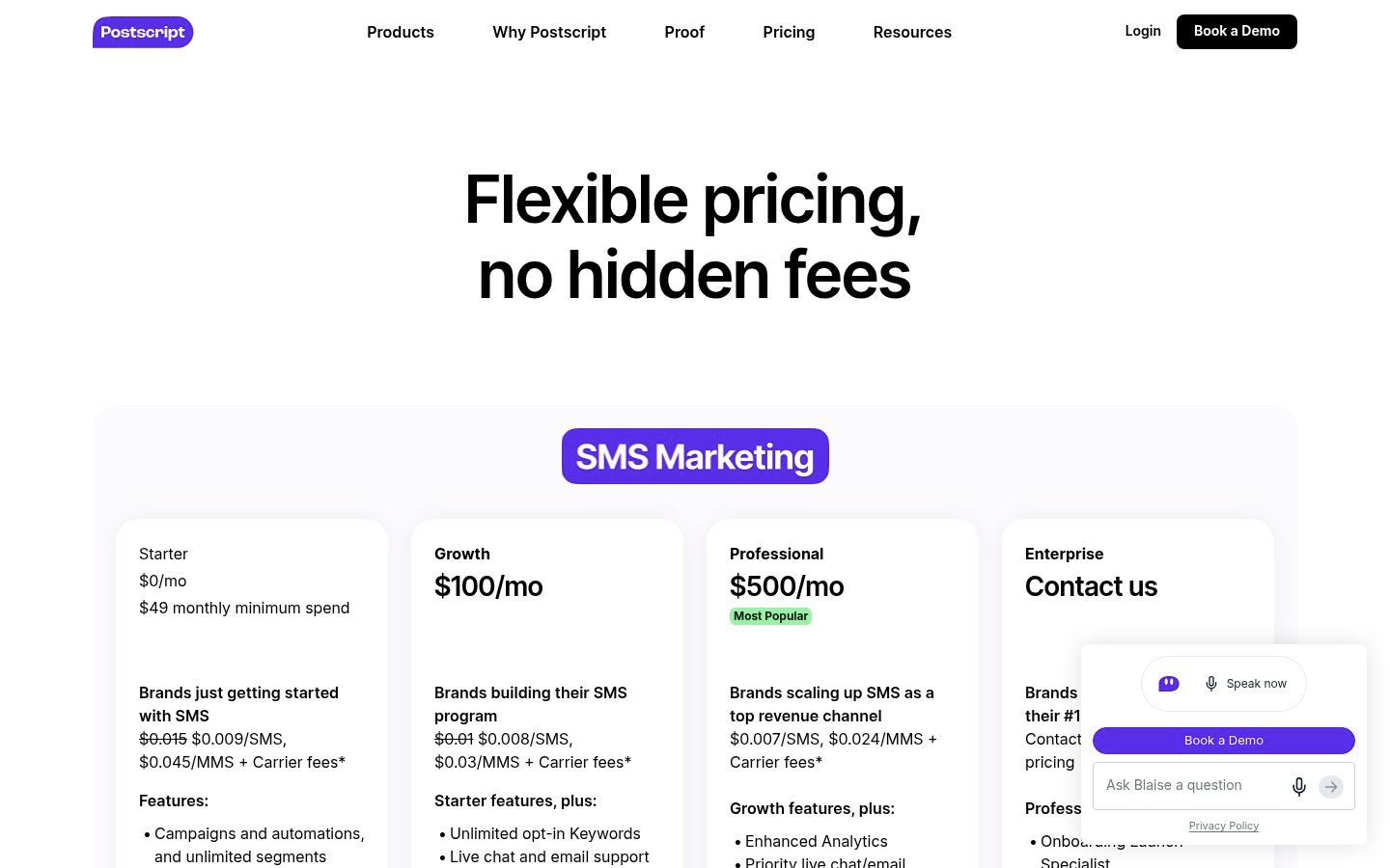 Postscript pricing page