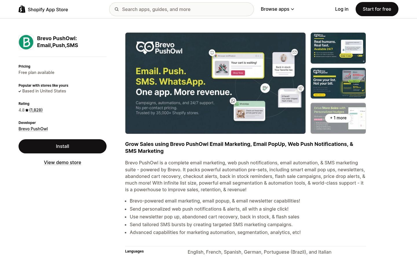 Brevo PushOwl on the Shopify App Store