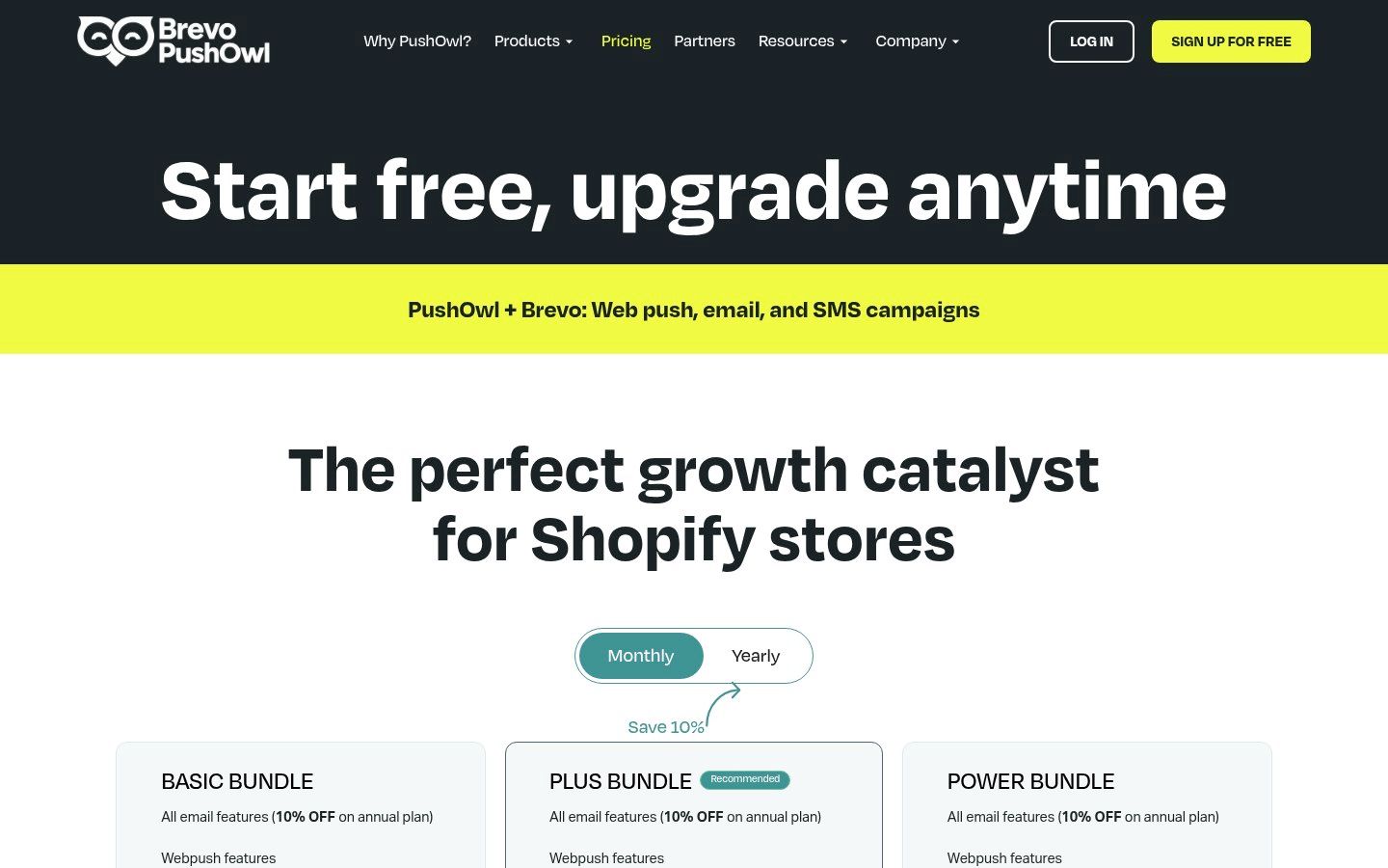 Brevo PushOwl pricing page