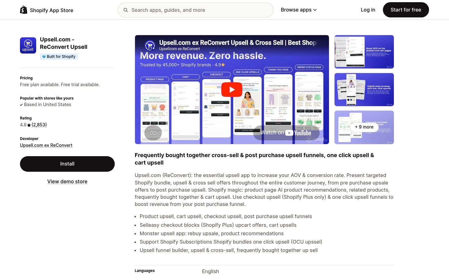 ReConvert Upsell & Cross Sell on the Shopify App Store