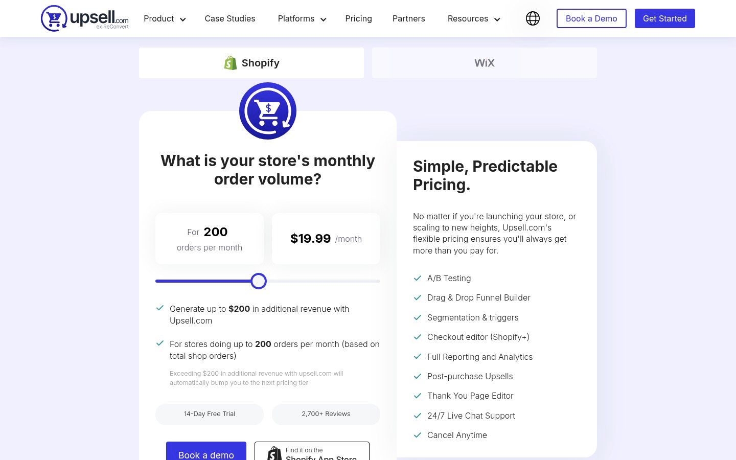 ReConvert Upsell & Cross Sell pricing page