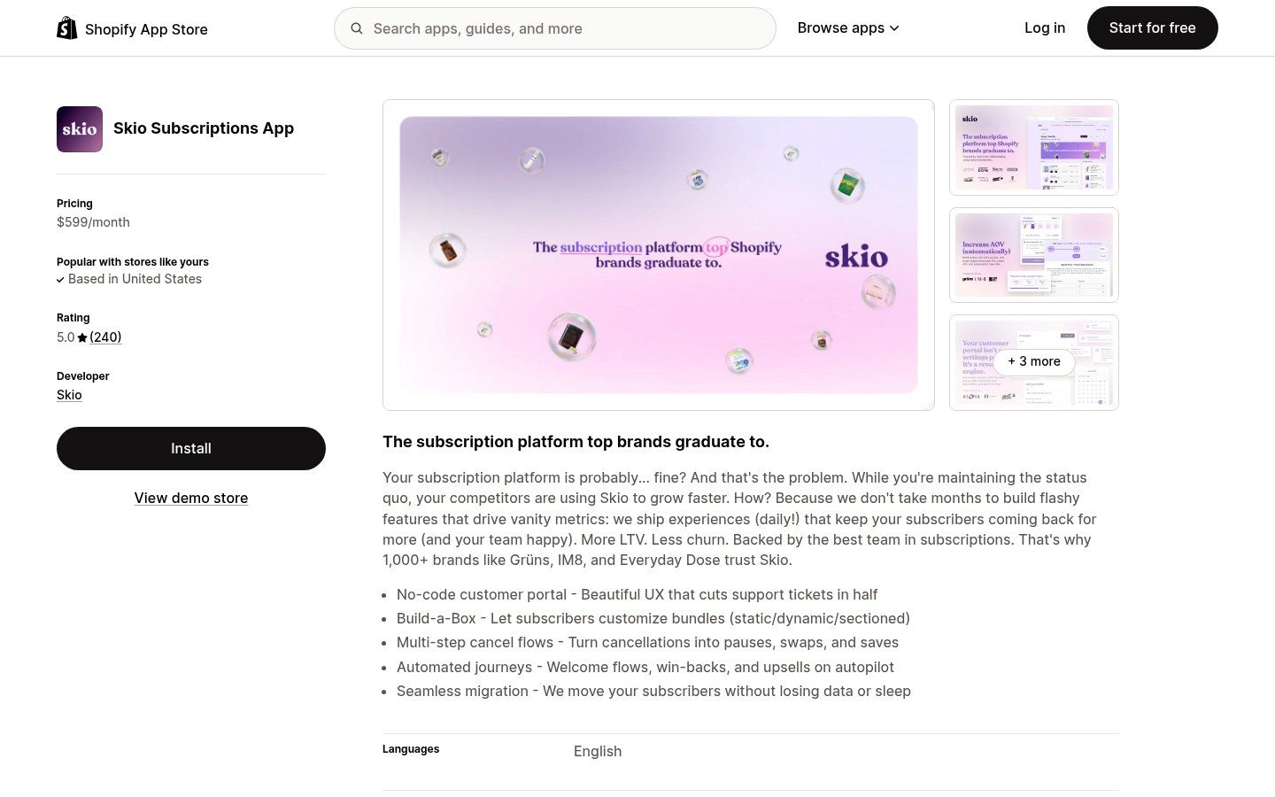 Skio Subscriptions App on the Shopify App Store