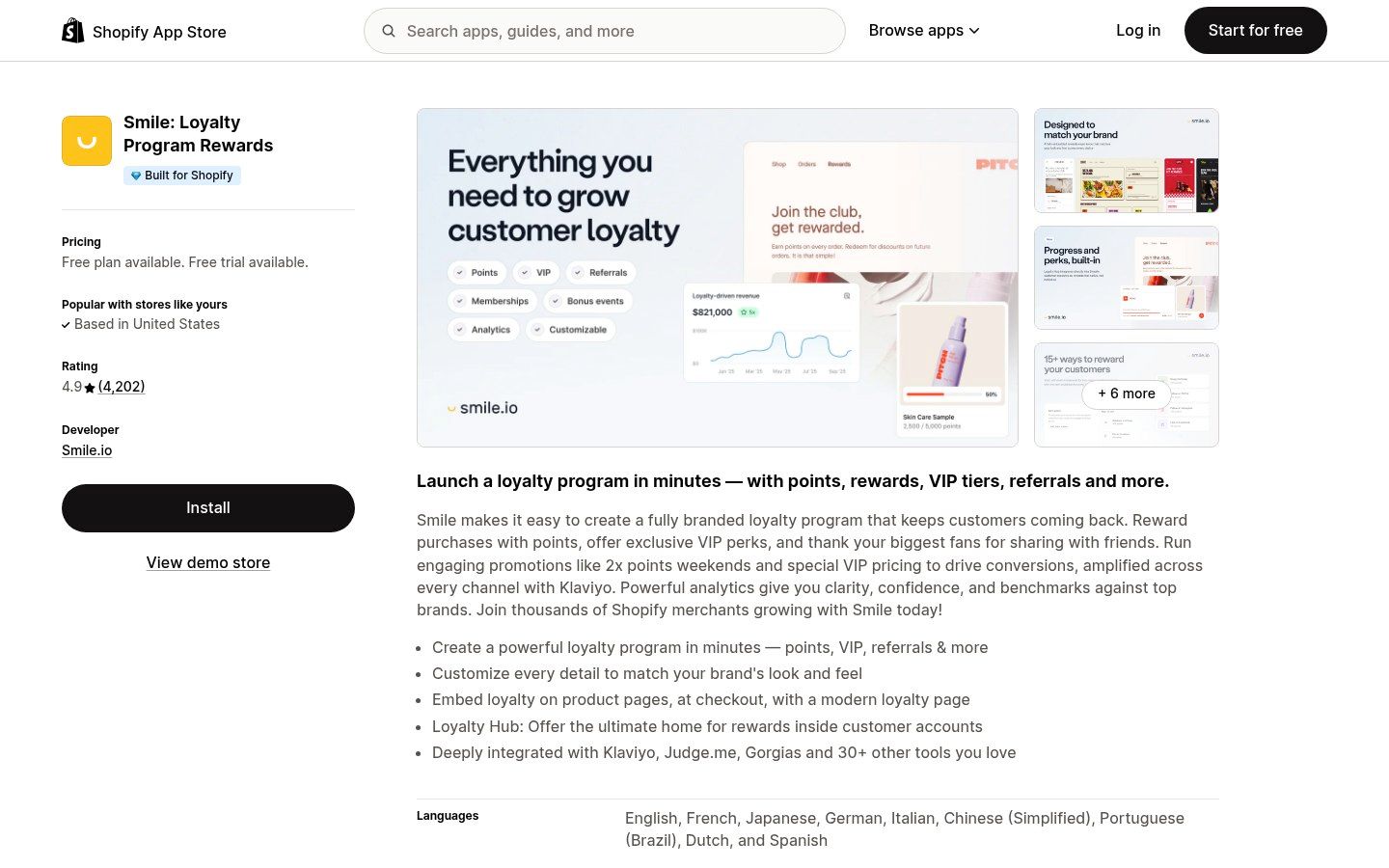 Smile.io on the Shopify App Store