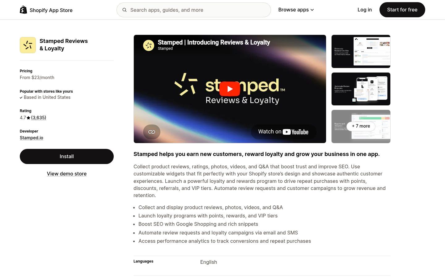 Stamped Reviews & Loyalty on the Shopify App Store