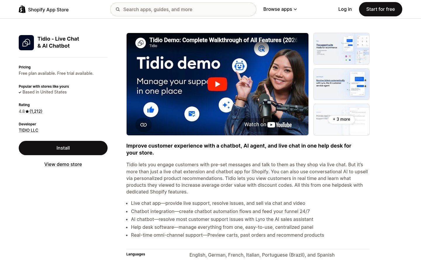 Tidio on the Shopify App Store