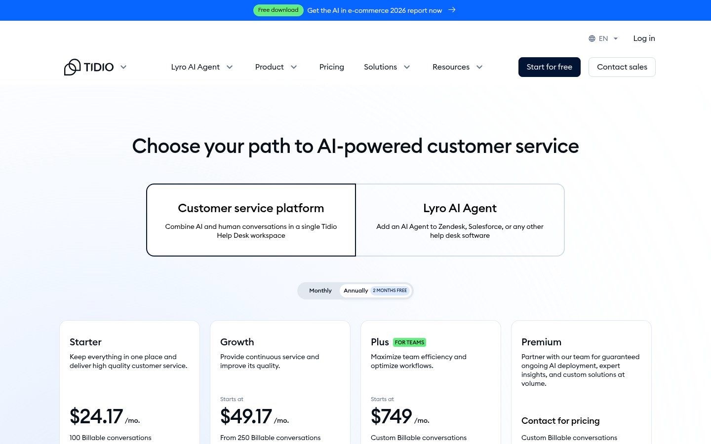 Tidio pricing page