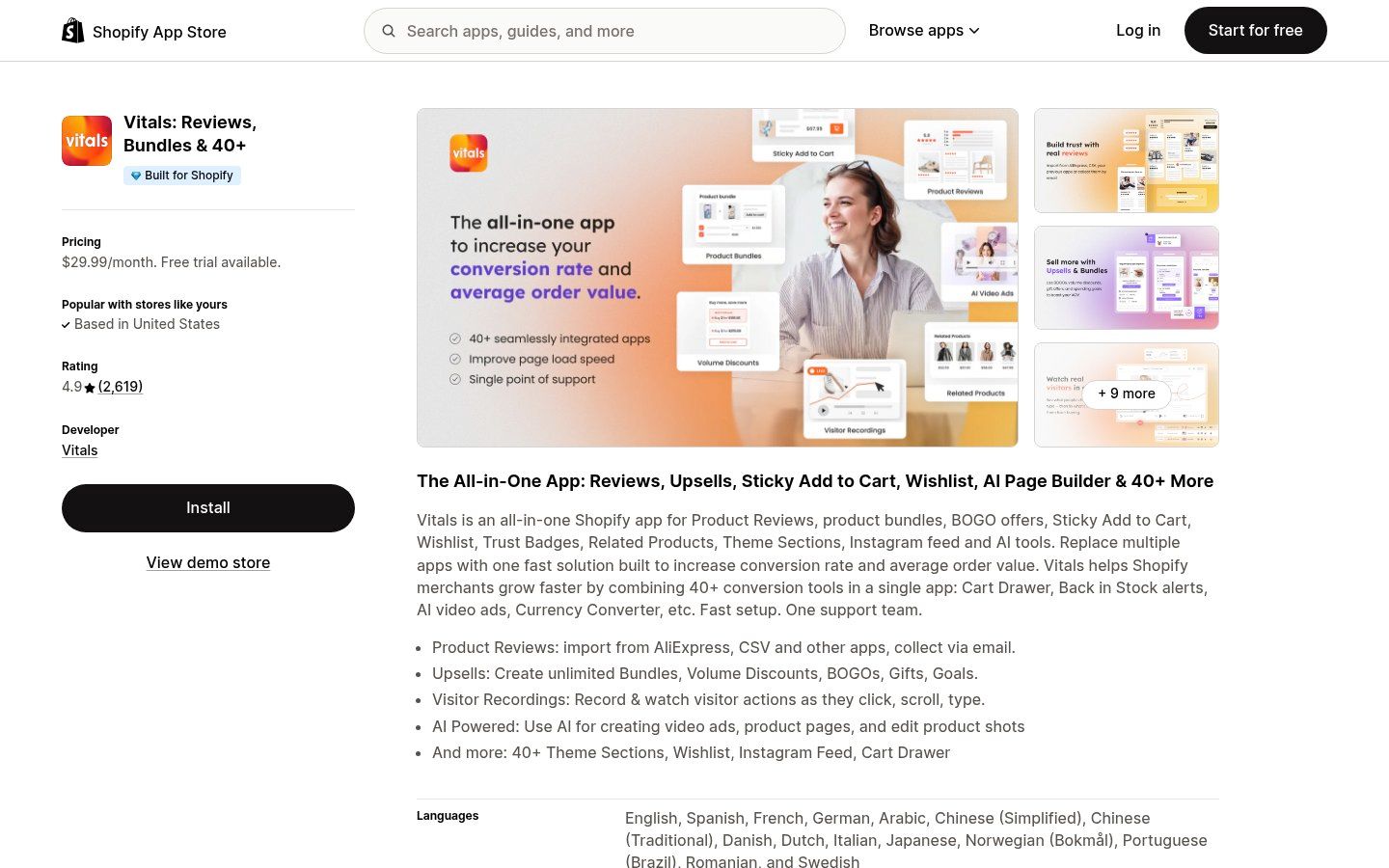 Vitals on the Shopify App Store
