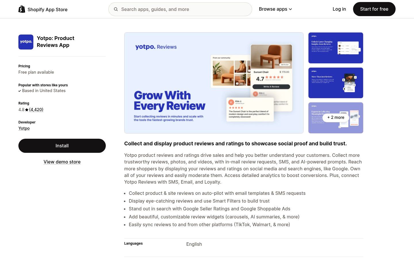 Yotpo on the Shopify App Store