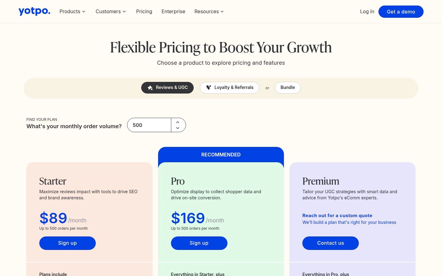 Yotpo pricing page