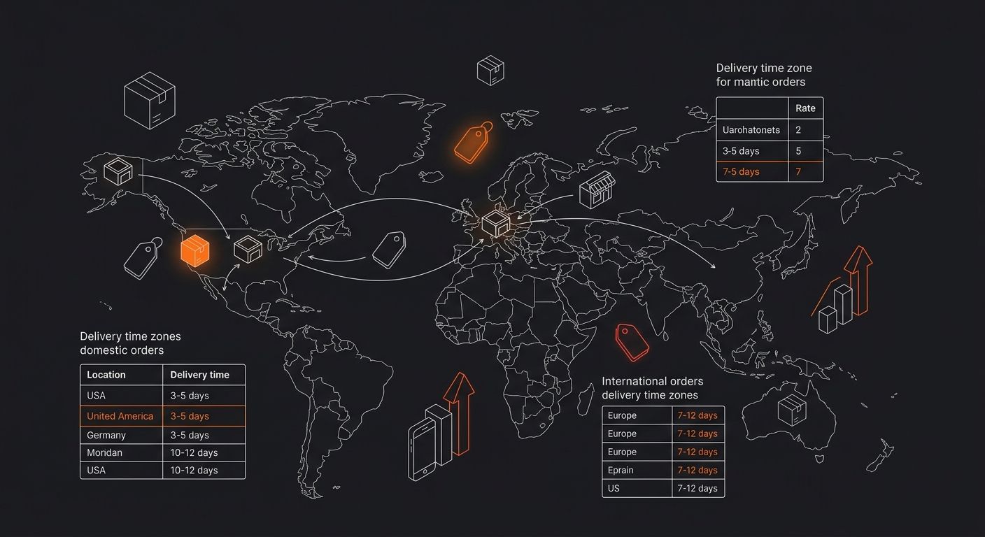 visual diagram showing Spocket's supplier network with US and EU warehouse locations, delivery time zones marked at 3-5 days for domestic and 7-12 days for international orders