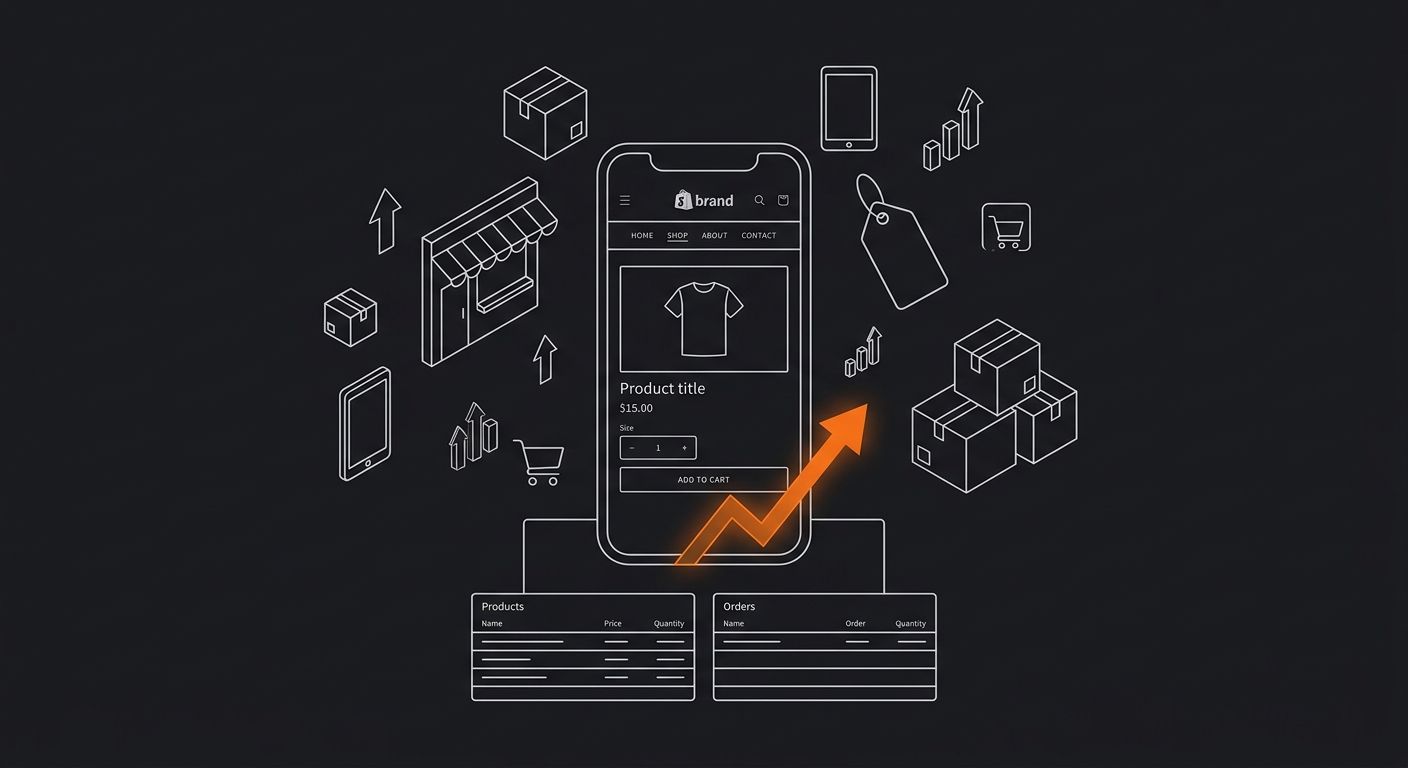 A clean, minimal Shopify store setup showing the Dawn theme with a sample product page, navigation menu with core pages, and a professional-looking header with brand logo